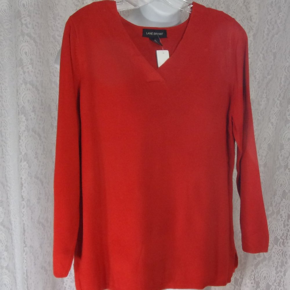 Lane Bryant V-Neck Sweater Top Blouse Rusty Orange Size 14/16W Plus